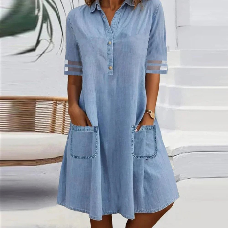 Avenza™ | Denim Mini Dress with Side Pockets