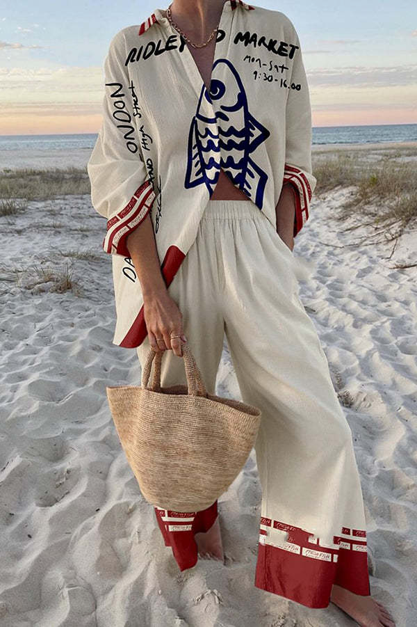 Almarie™ | Blue Fish Print Linen Set