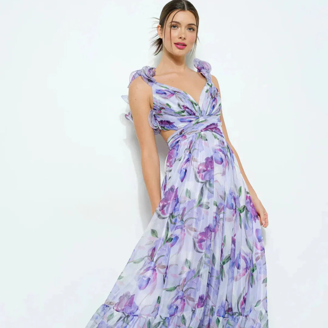 Alvara™ | Long Dress with Floral Print and Open Back