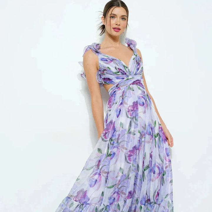 Alvara™ | Long Dress with Floral Print and Open Back