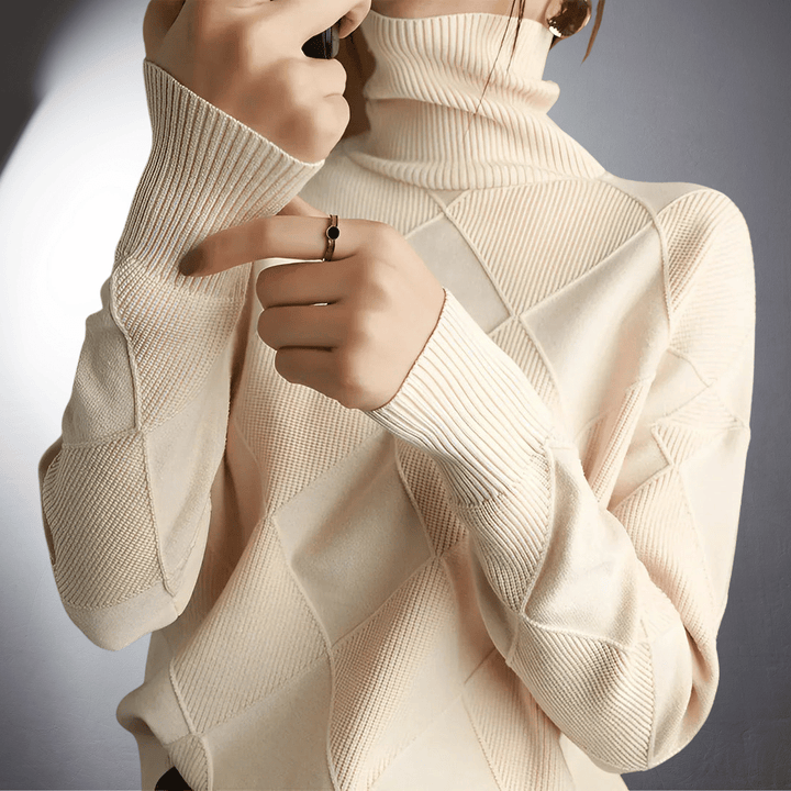 Diamond Pattern Knitted High Neck Sweater