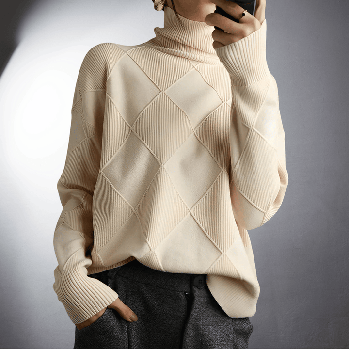 Diamond Pattern Knitted High Neck Sweater