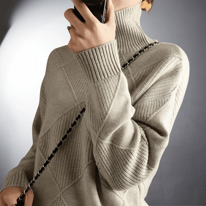 Diamond Pattern Knitted High Neck Sweater