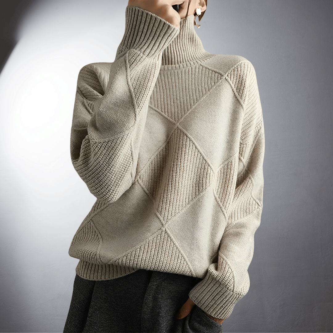 Diamond Pattern Knitted High Neck Sweater