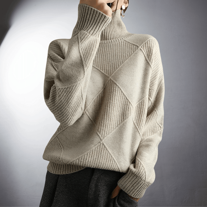 Diamond Pattern Knitted High Neck Sweater