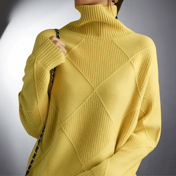 Diamond Pattern Knitted High Neck Sweater