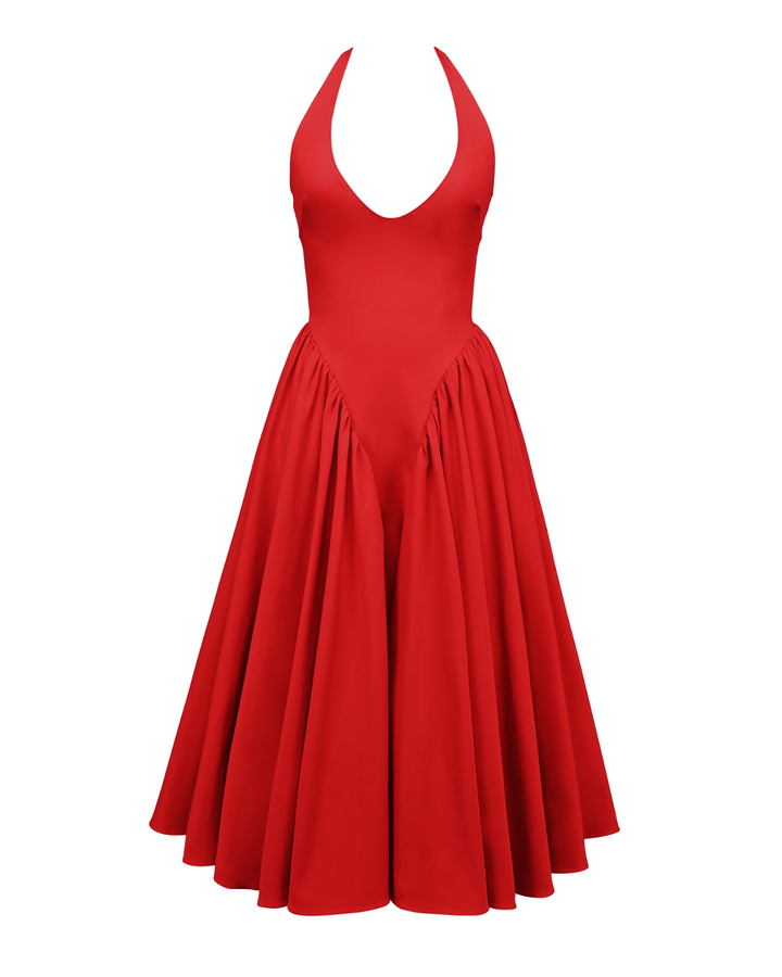 Ninaa™ | Red Midi Dress with Iconic Style