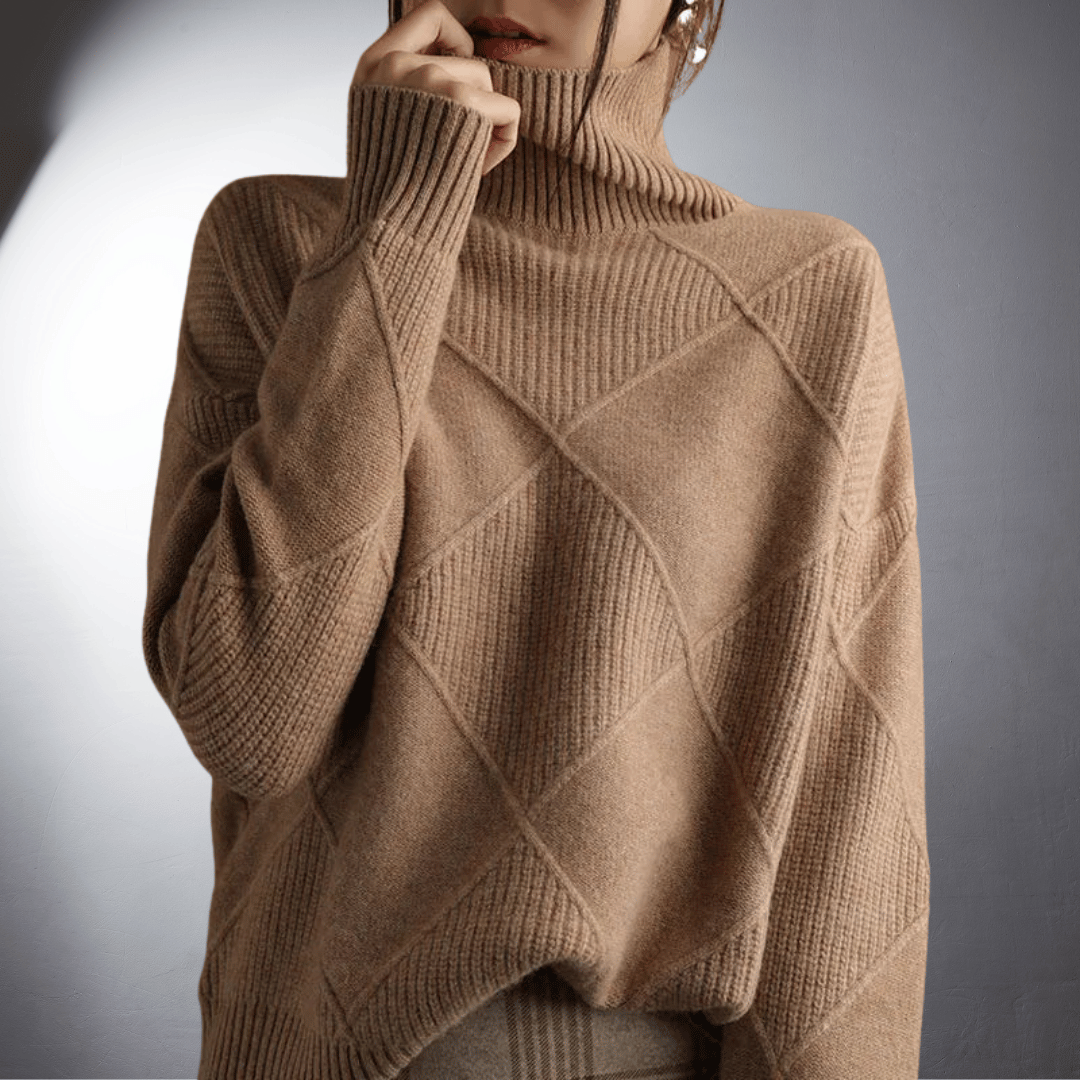 Diamond Pattern Knitted High Neck Sweater