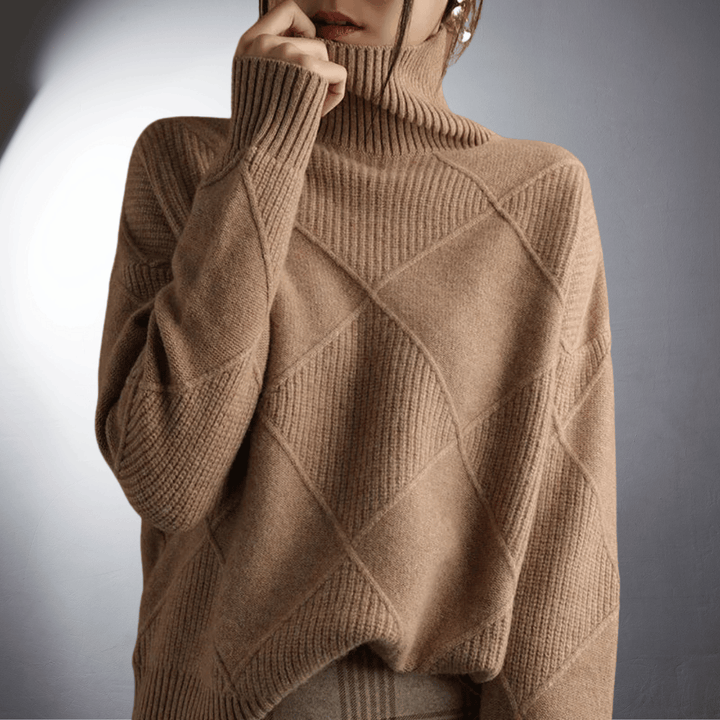 Diamond Pattern Knitted High Neck Sweater