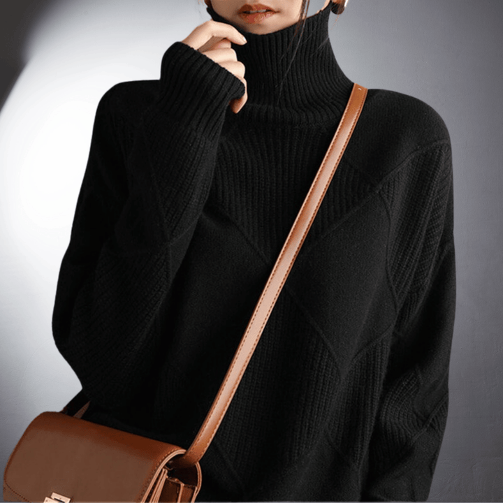 Diamond Pattern Knitted High Neck Sweater