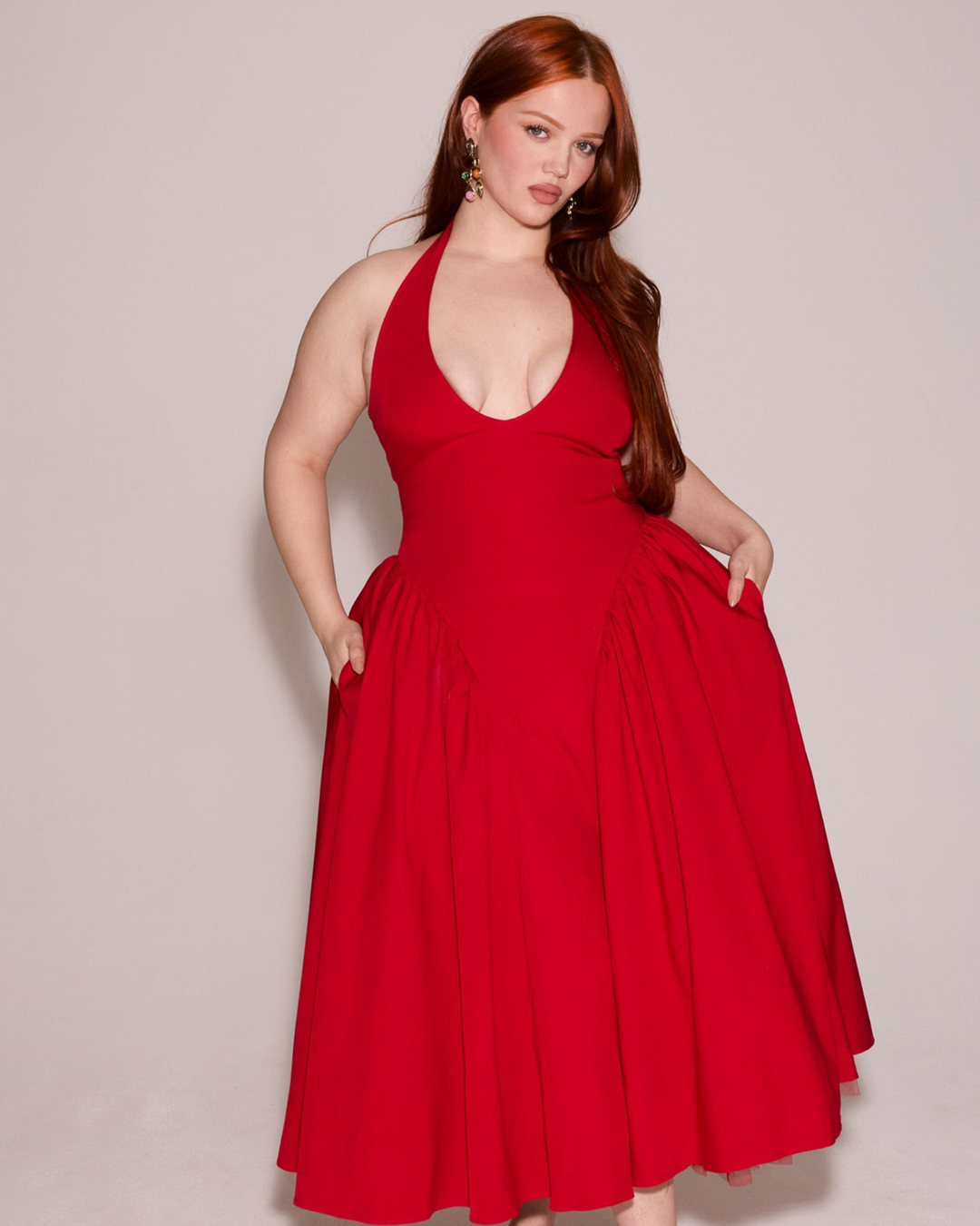 Ninaa™ | Red Midi Dress with Iconic Style
