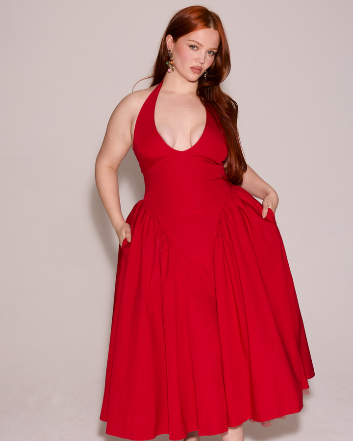Ninaa™ | Red Midi Dress with Iconic Style