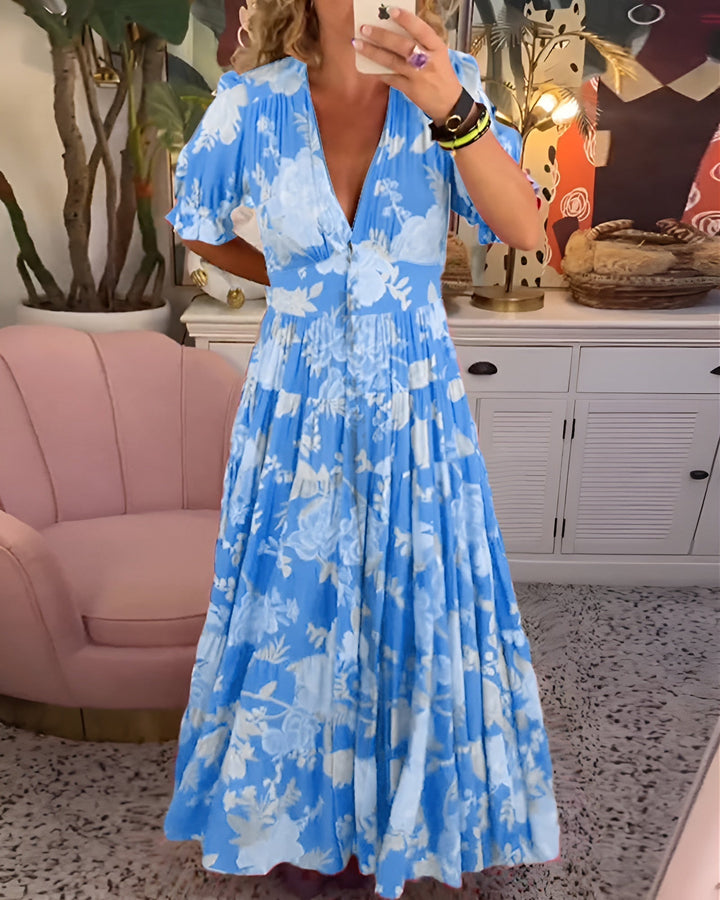 Serius™ | V-Neck Floral Print Dress with Pocket