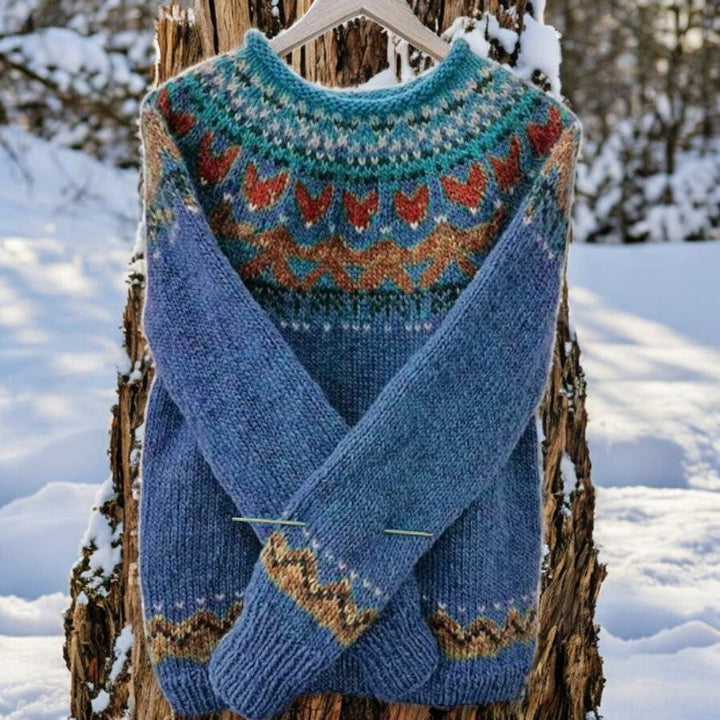 Vintage Jacquard Crewneck Winter Sweater