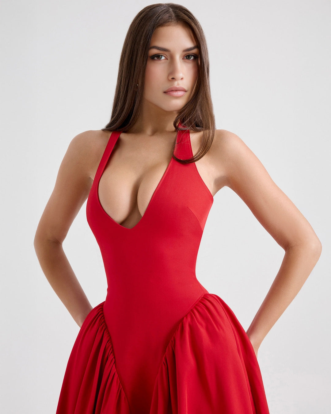 Ninaa™ | Red Midi Dress with Iconic Style