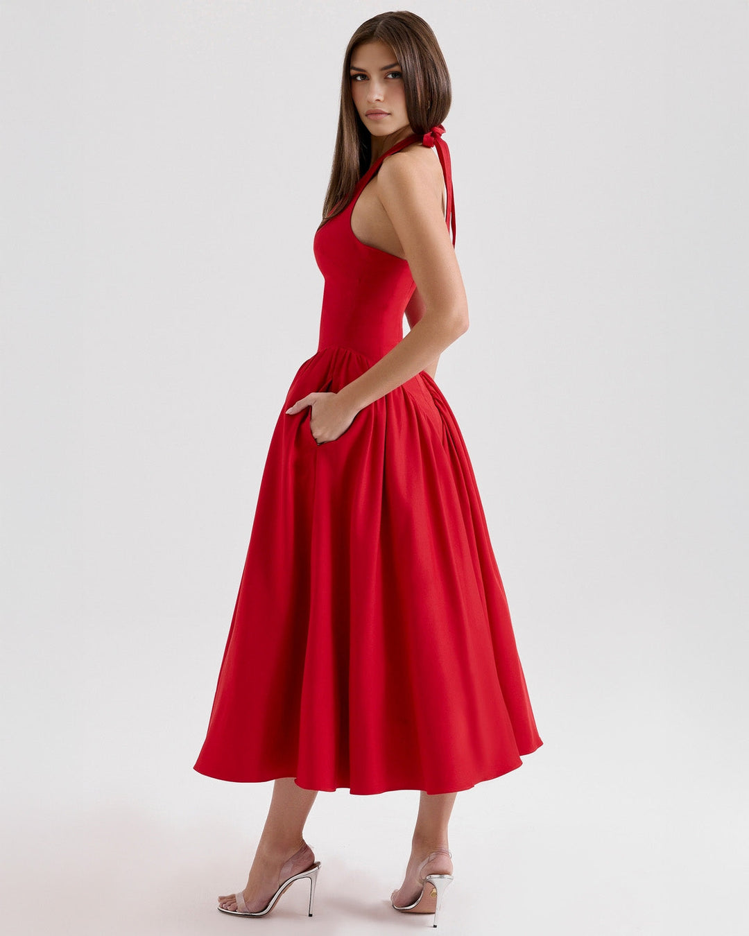 Ninaa™ | Red Midi Dress with Iconic Style