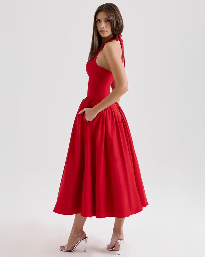 Ninaa™ | Red Midi Dress with Iconic Style