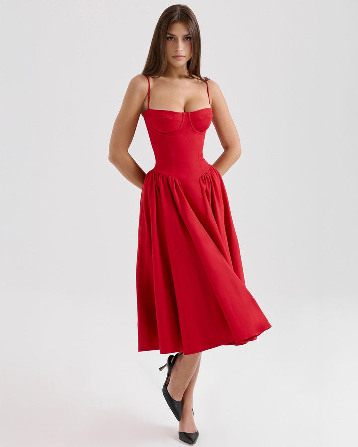 Ninaa™ | Red Midi Dress with Iconic Style