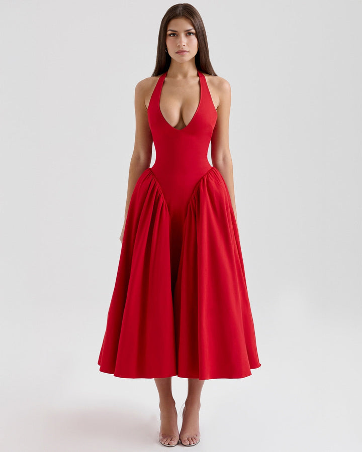 Ninaa™ | Red Midi Dress with Iconic Style