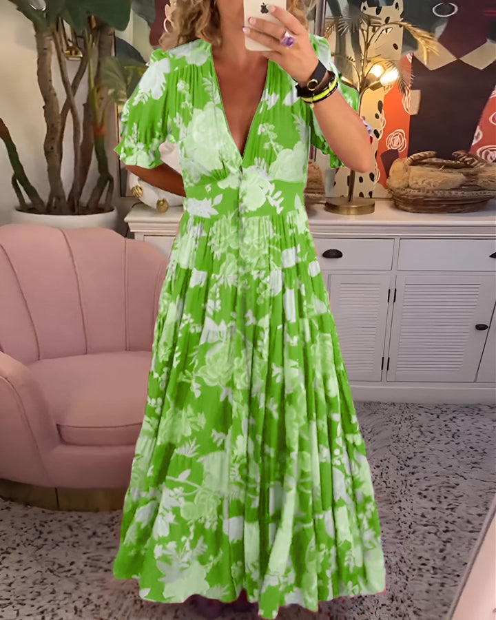 Serius™ | V-Neck Floral Print Dress with Pocket