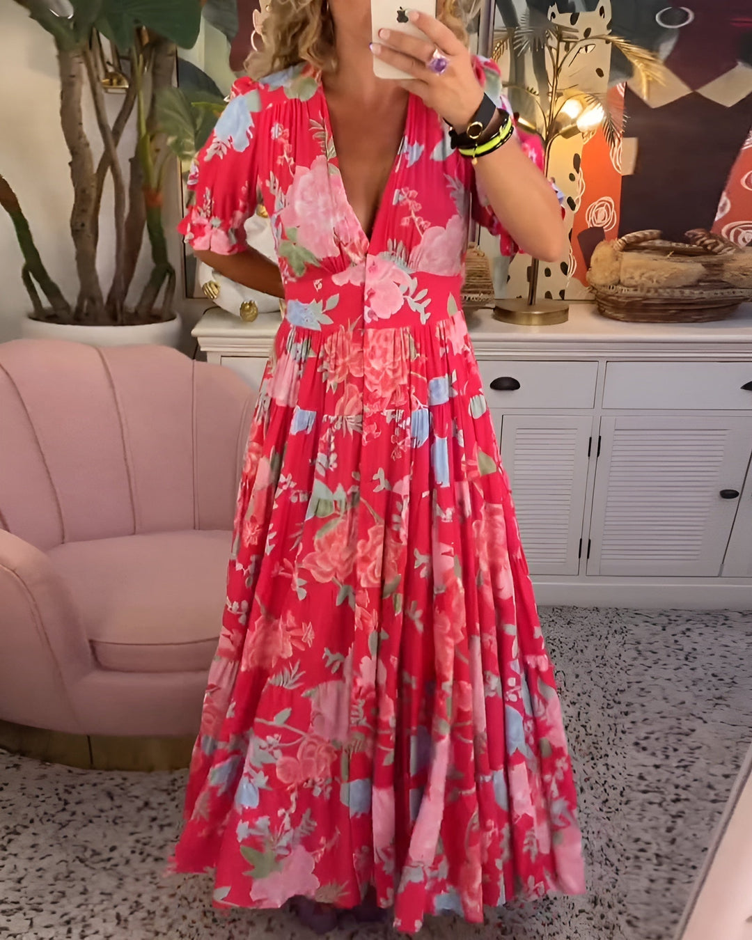 Serius™ | V-Neck Floral Print Dress with Pocket