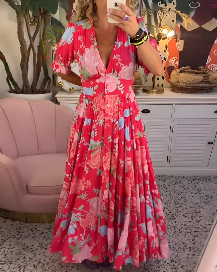 Serius™ | V-Neck Floral Print Dress with Pocket