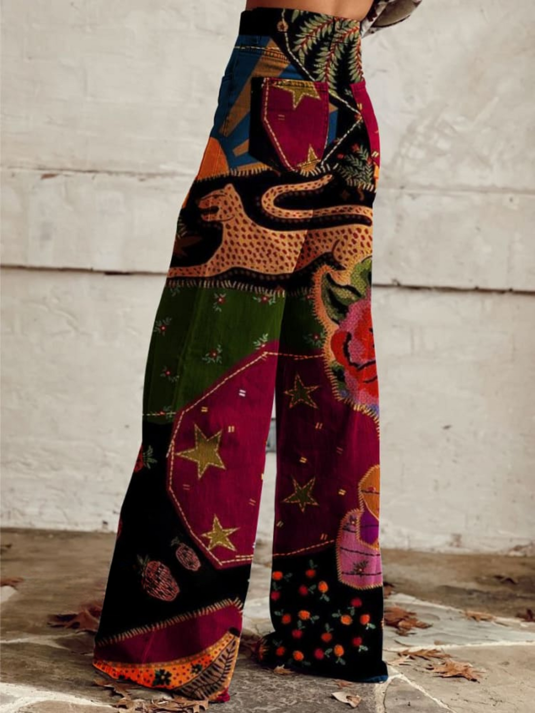 Pantaloni in denim con stampa patchwork Boho