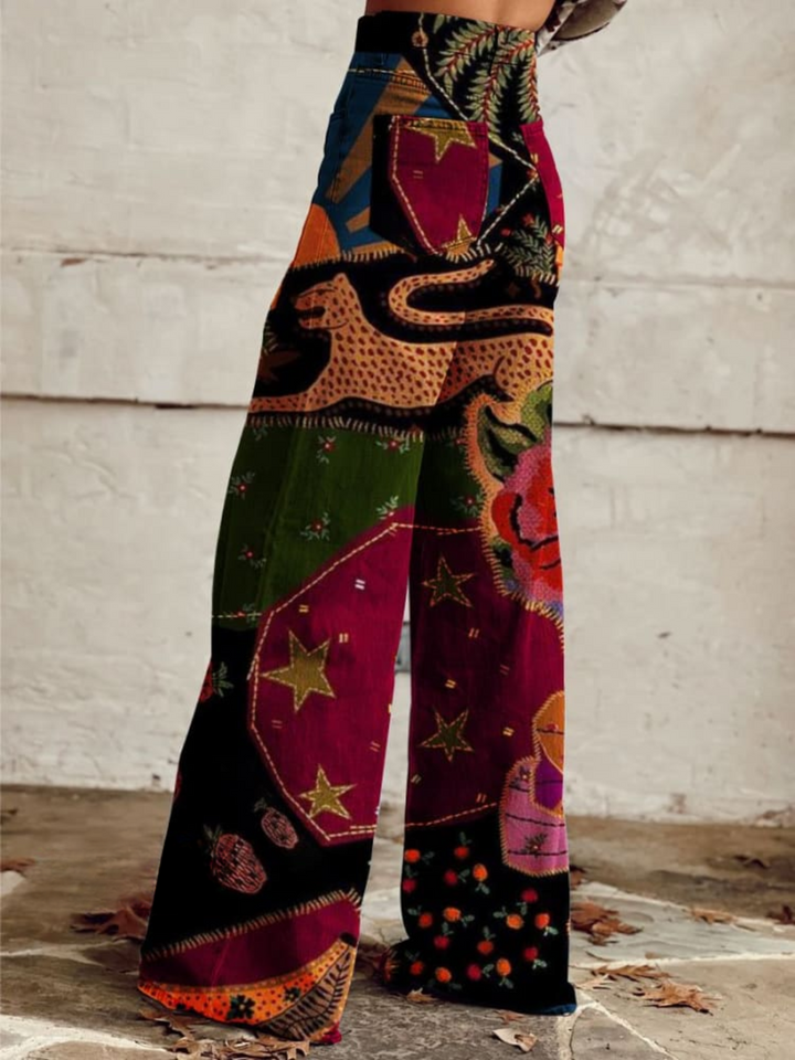 Pantaloni in denim con stampa patchwork Boho