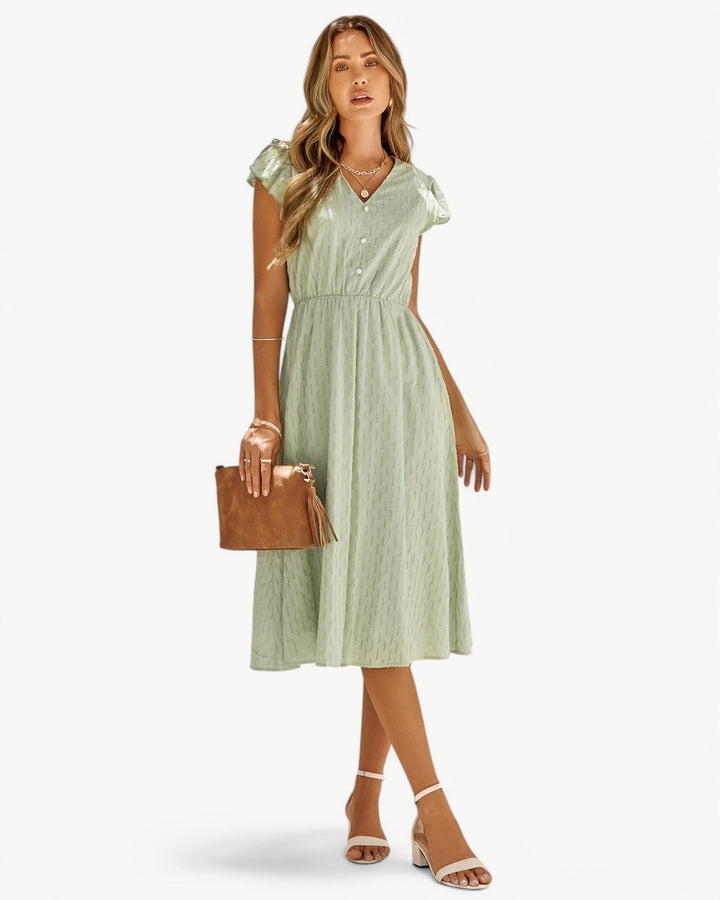 Alra™ | Midi Dress with V-Neck and Ruffle Sleeves