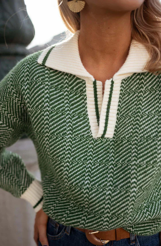 Evony™ | Green V-Neck Sweater