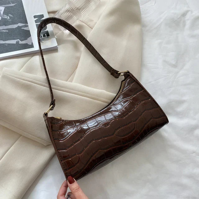 Shiny Shoulder Bag with Alligator Motif