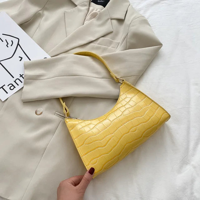Shiny Shoulder Bag with Alligator Motif