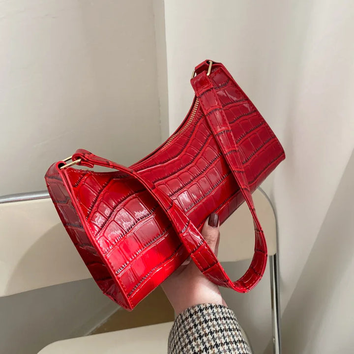 Shiny Shoulder Bag with Alligator Motif