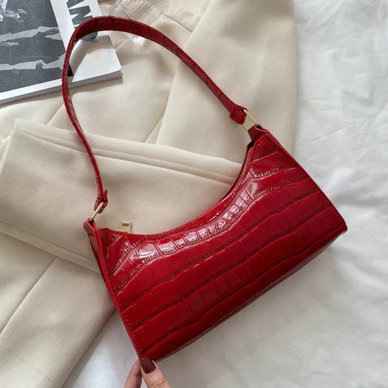 Shiny Shoulder Bag with Alligator Motif
