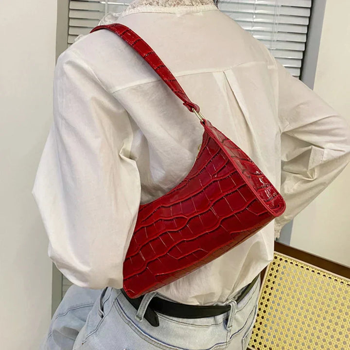 Shiny Shoulder Bag with Alligator Motif