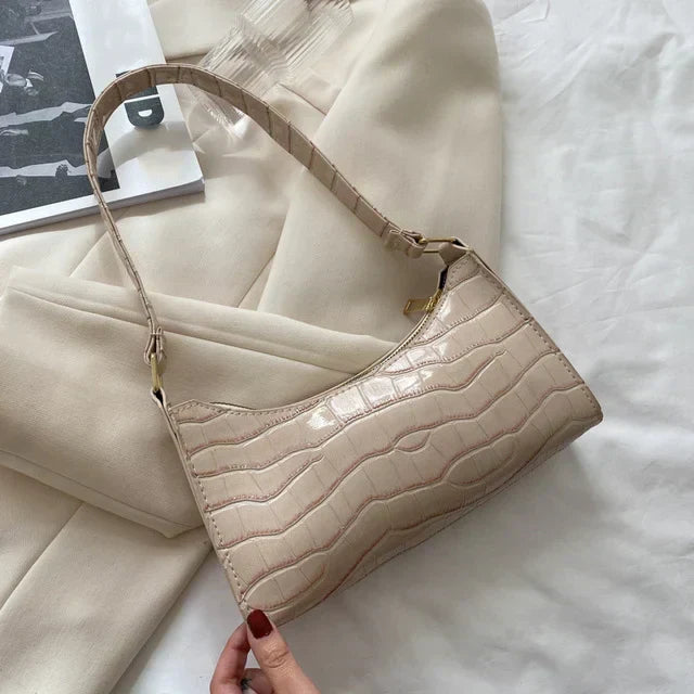 Shiny Shoulder Bag with Alligator Motif