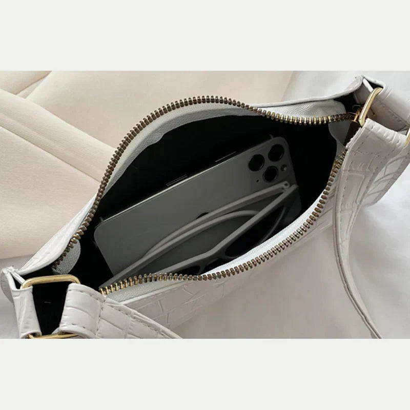 Shiny Shoulder Bag with Alligator Motif