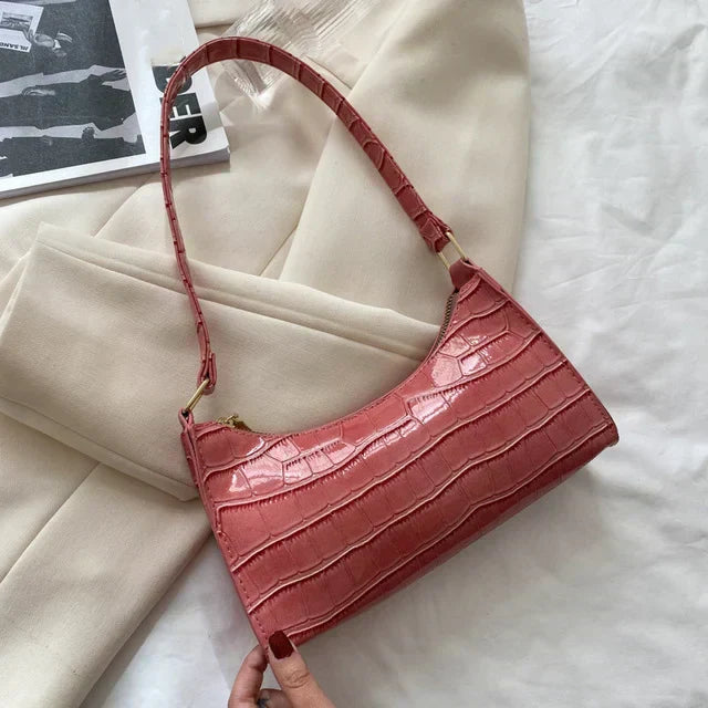 Shiny Shoulder Bag with Alligator Motif