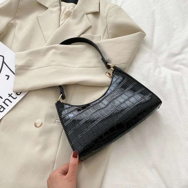 Shiny Shoulder Bag with Alligator Motif