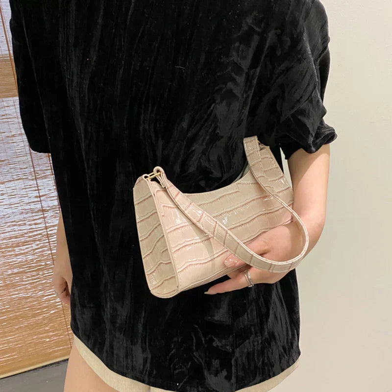 Shiny Shoulder Bag with Alligator Motif