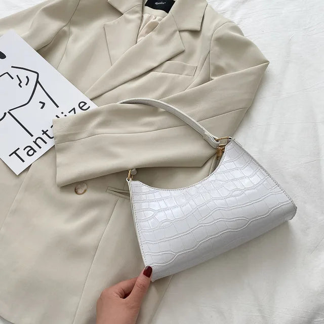 Shiny Shoulder Bag with Alligator Motif