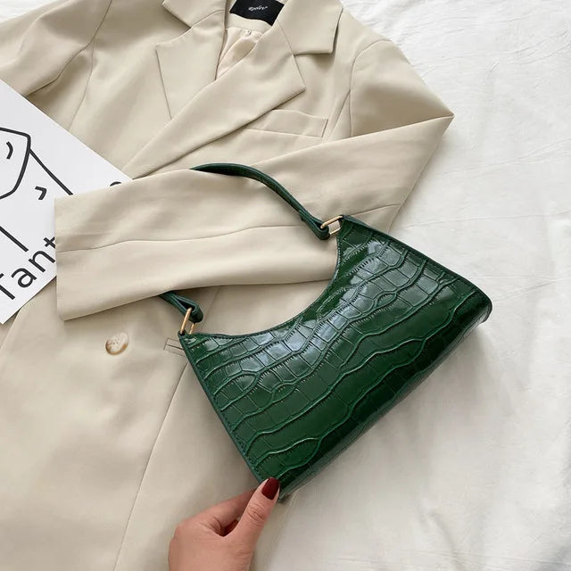 Shiny Shoulder Bag with Alligator Motif