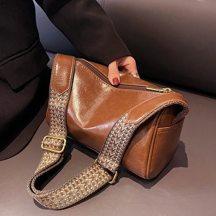Vintage Crossbody Bag with Woven Adjustable Strap