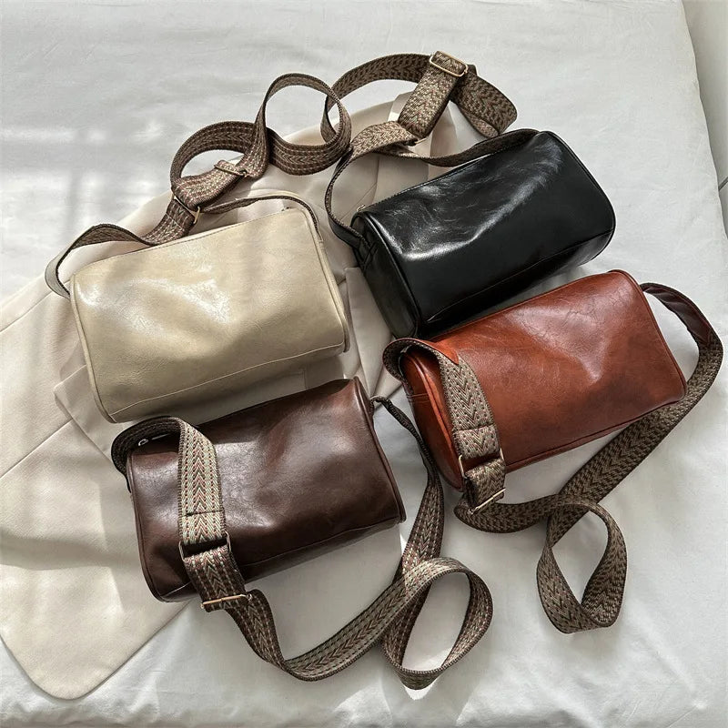 Vintage Crossbody Bag with Woven Adjustable Strap