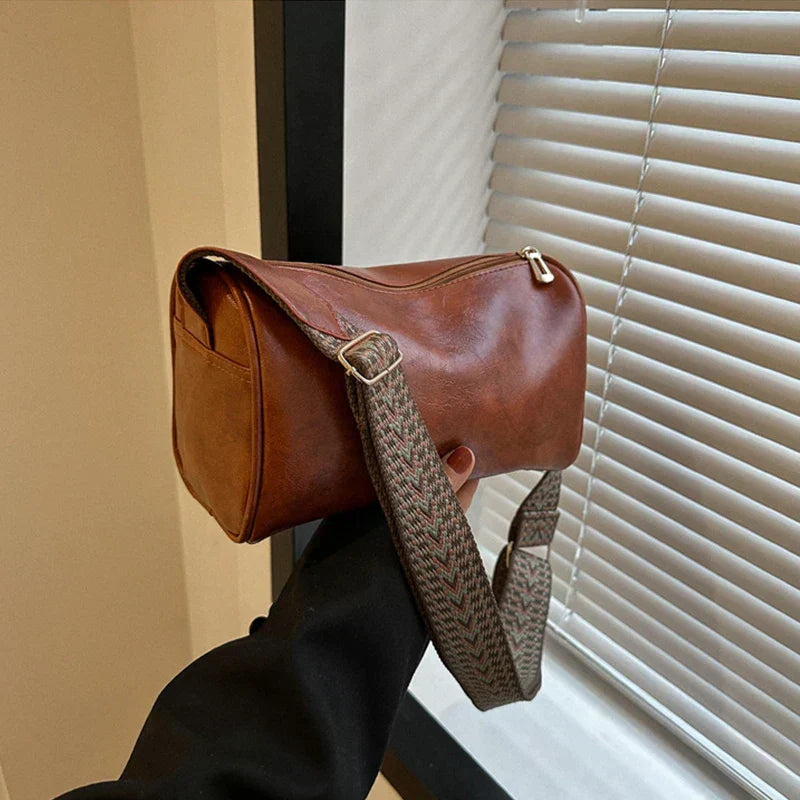 Vintage Crossbody Bag with Woven Adjustable Strap