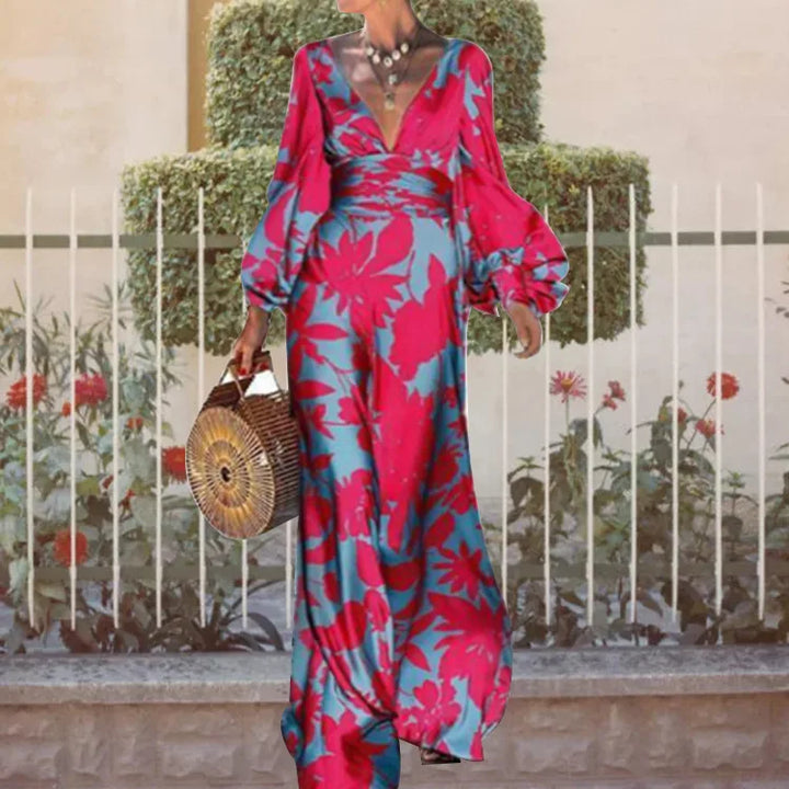Elegant V-neck High-waisted Long Dress