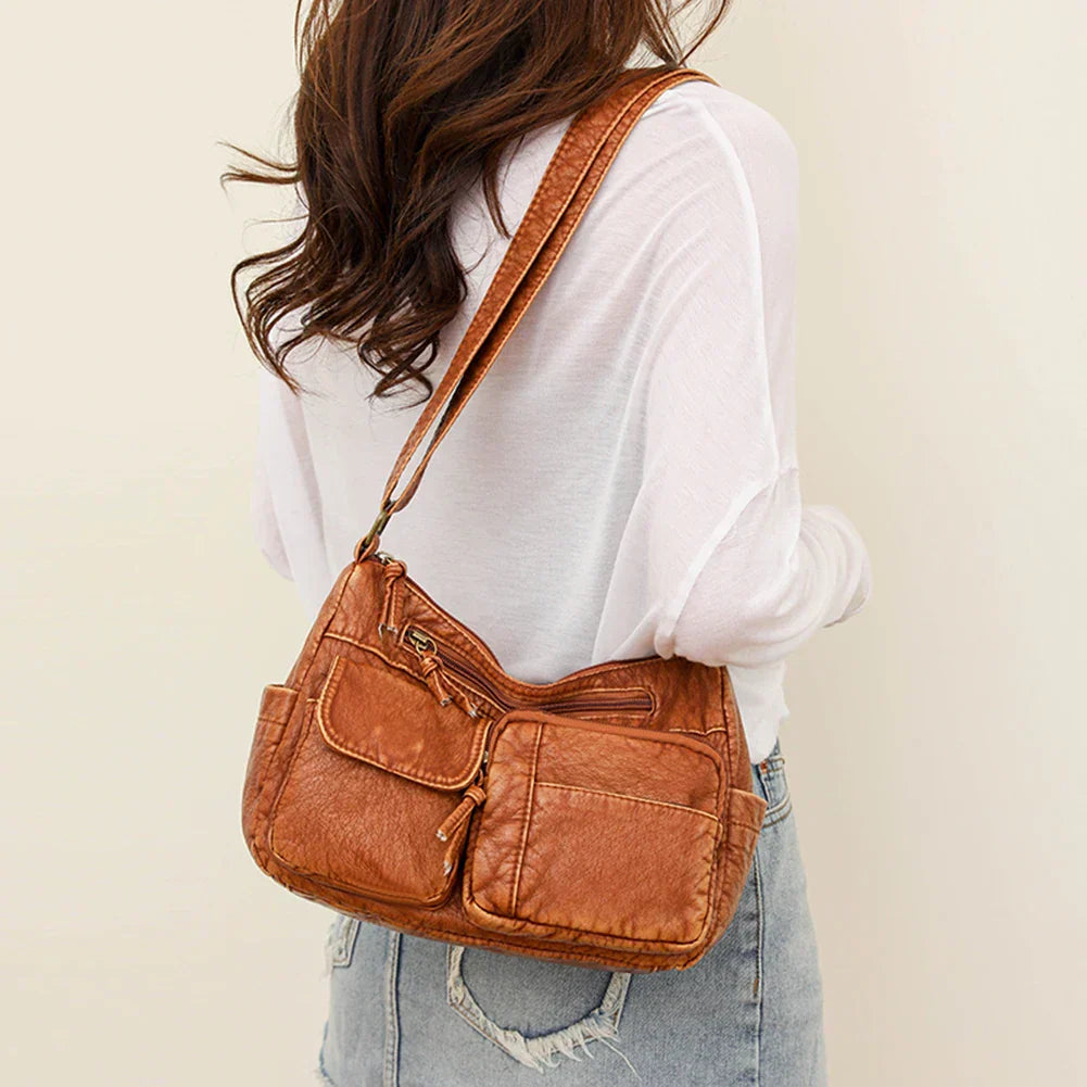 Vintage Shoulder Bag with Multiple Compartments