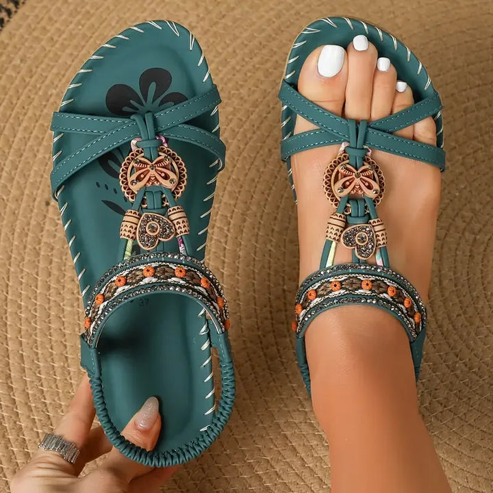 Milano™ | Elegant Floral Sandals with Rhinestone Butterfly