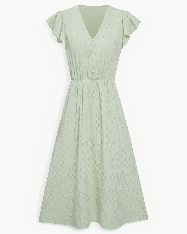 Alra™ | Midi Dress with V-Neck and Ruffle Sleeves