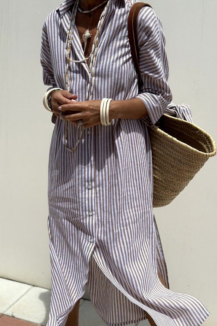 Elizia™ | Elegant Striped Shirt Dress